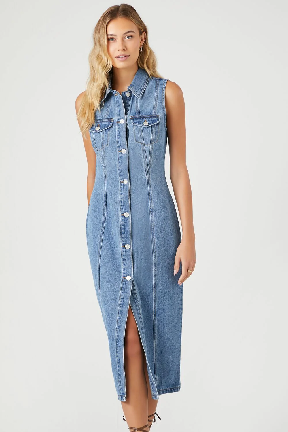 Denim Button-Up Midi Dress - Image 2