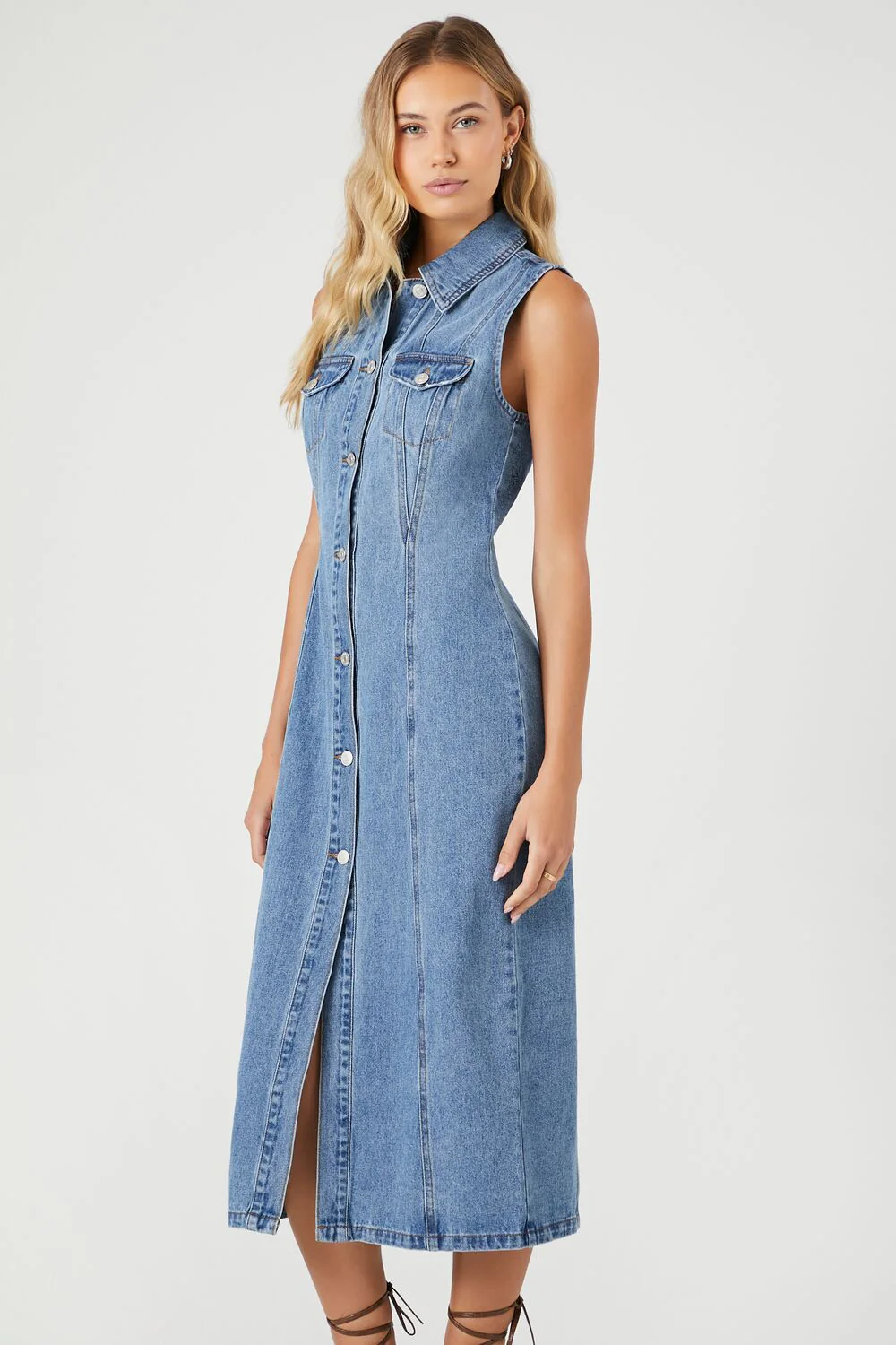 Denim Button-Up Midi Dress - Image 3