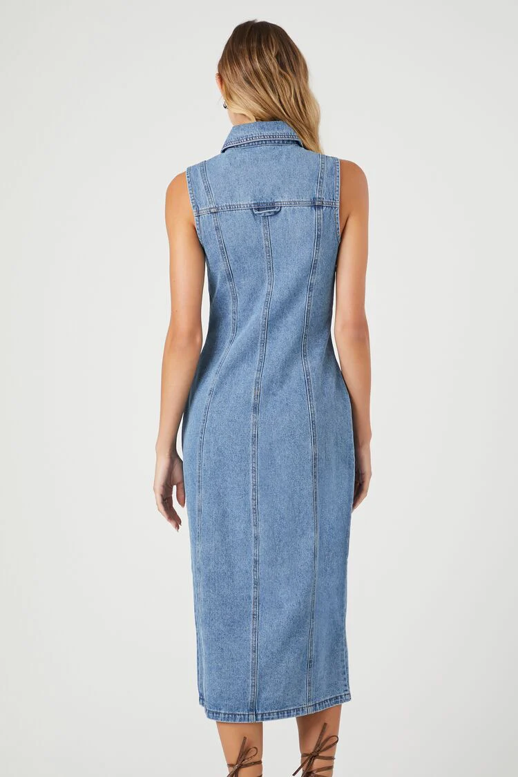 Denim Button-Up Midi Dress - Image 4