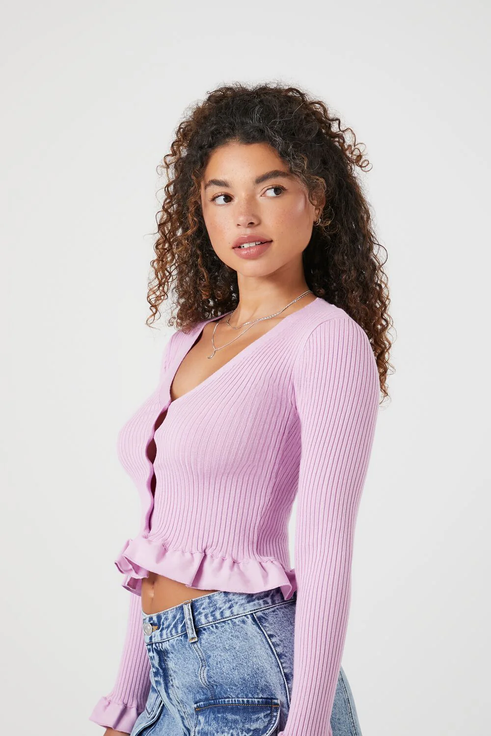 Ruffle-Trim Cropped Cardigan Sweater - Image 2