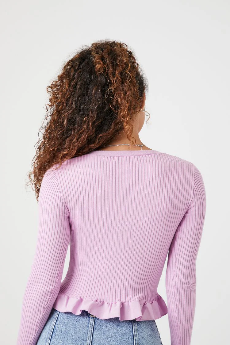 Ruffle-Trim Cropped Cardigan Sweater - Image 3