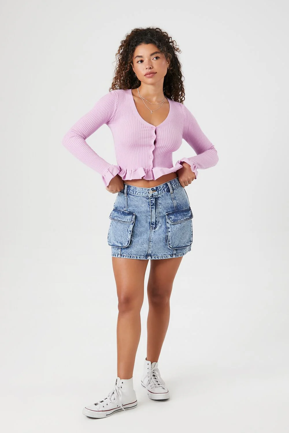 Ruffle-Trim Cropped Cardigan Sweater - Image 4
