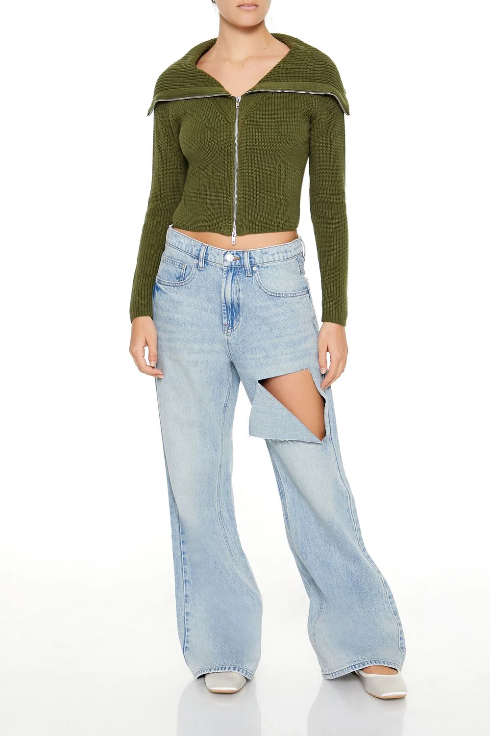 Zip-Up Cardigan Sweater - Image 2