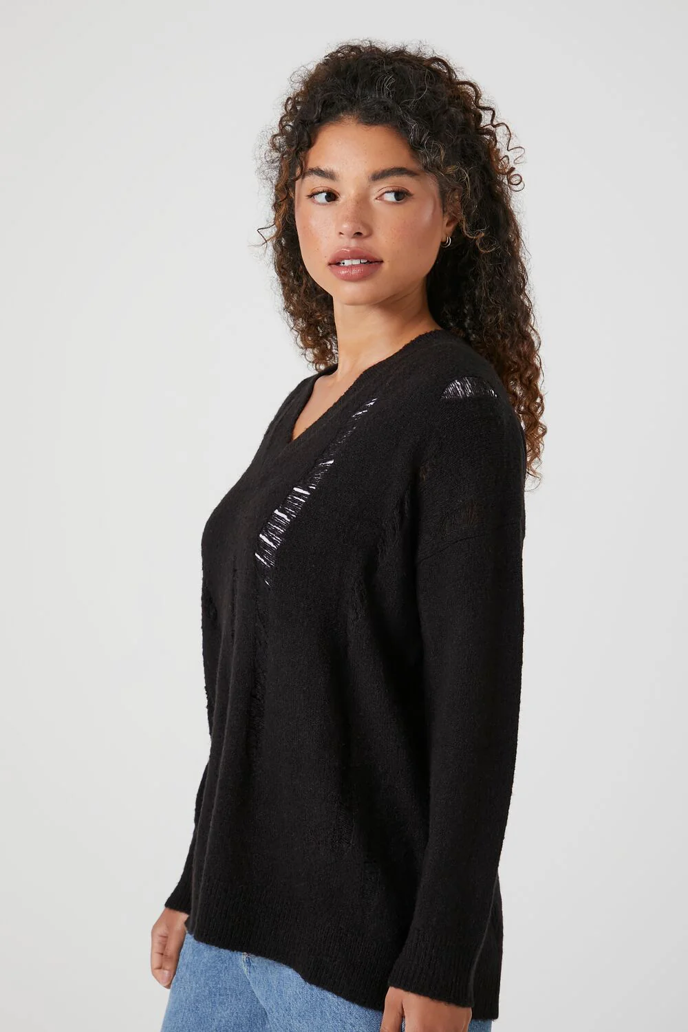 Open-Knit V-Neck Sweater - Image 2