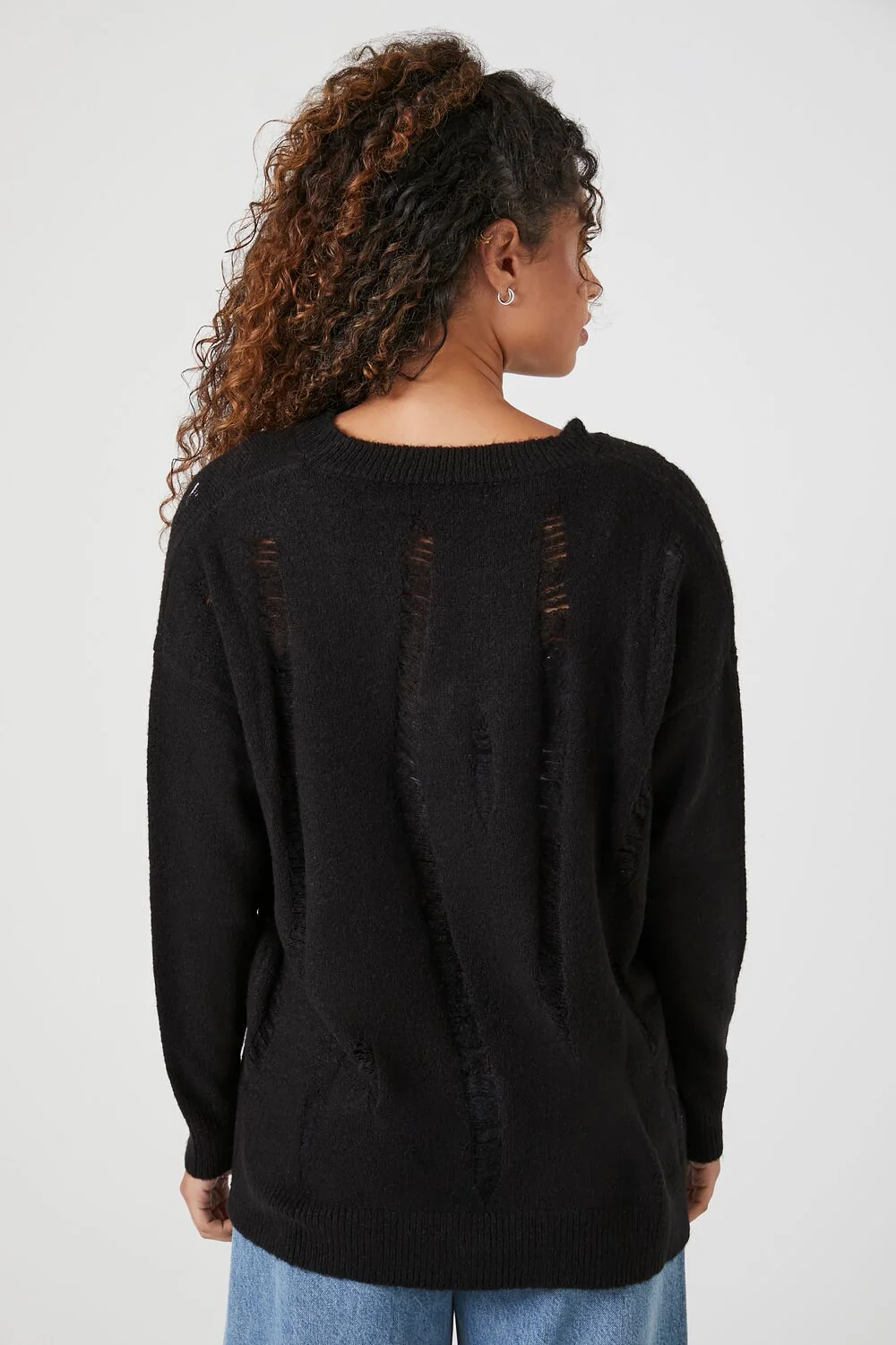 Open-Knit V-Neck Sweater - Image 3