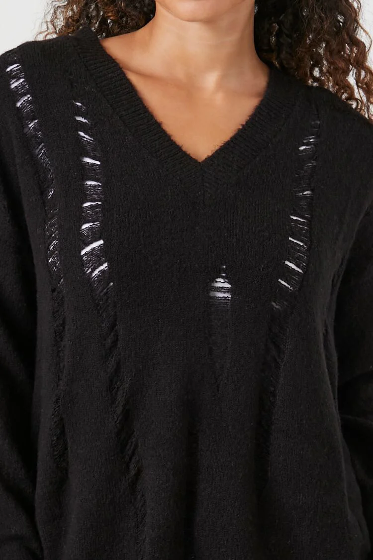 Open-Knit V-Neck Sweater - Image 5