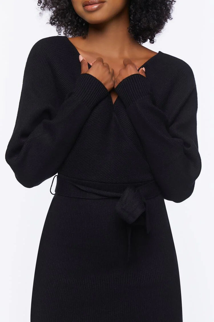Surplice Long-Sleeve Sweater Dress - Image 5