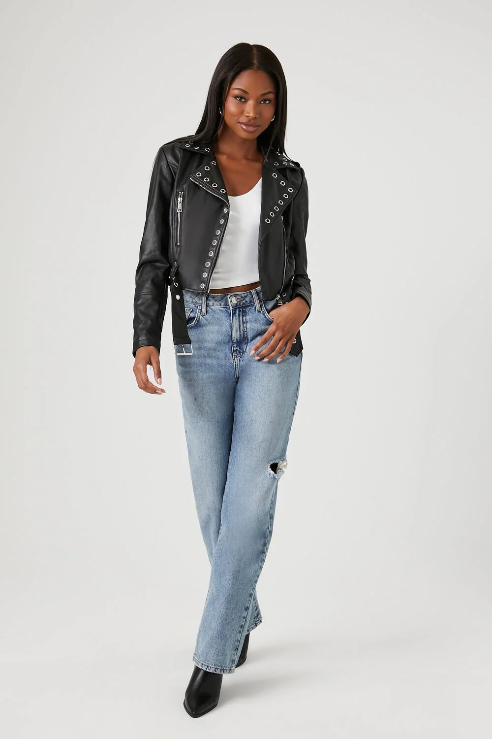 Studded Faux Leather Moto Jacket - Image 4