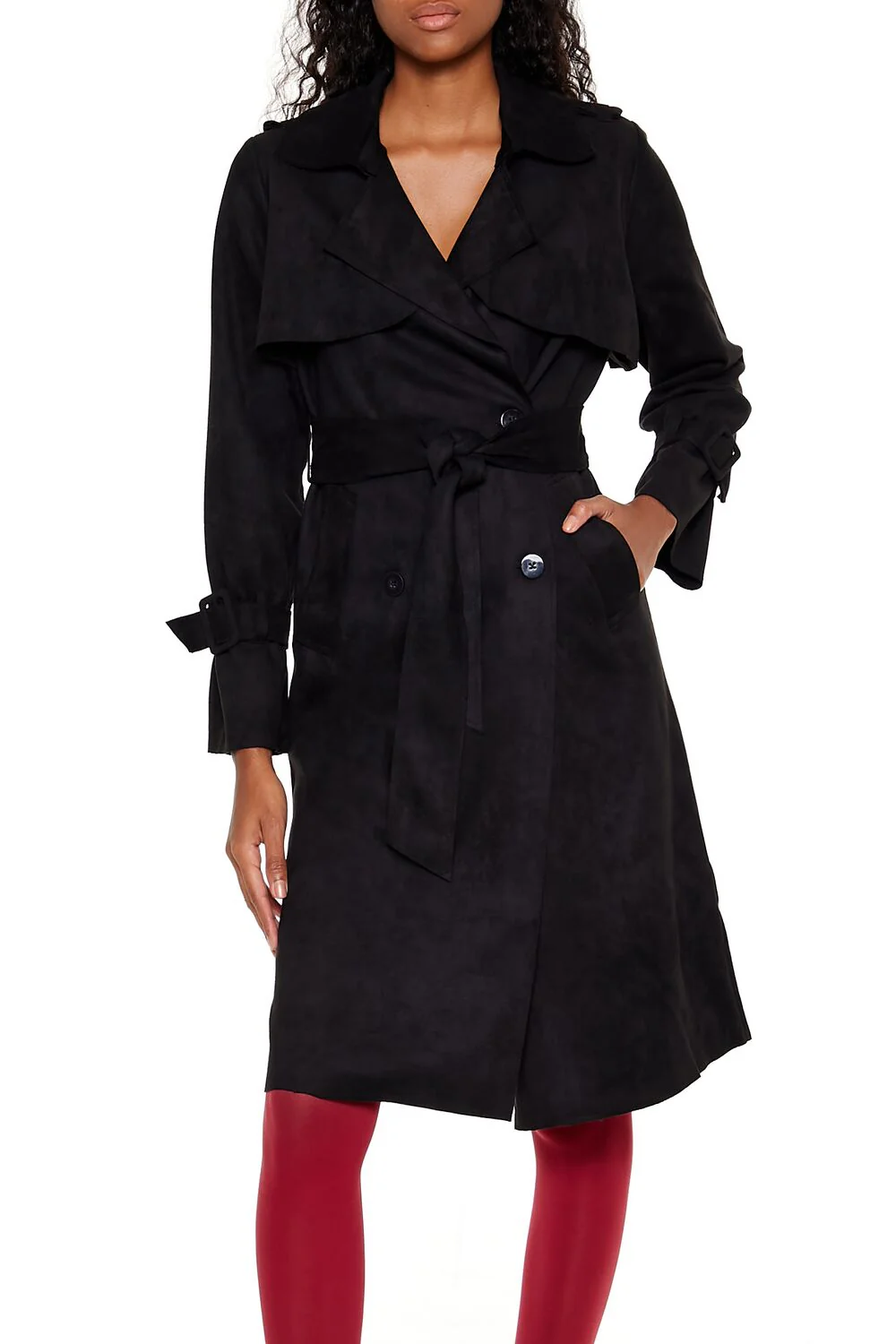 Faux Suede Trench Coat - Image 2