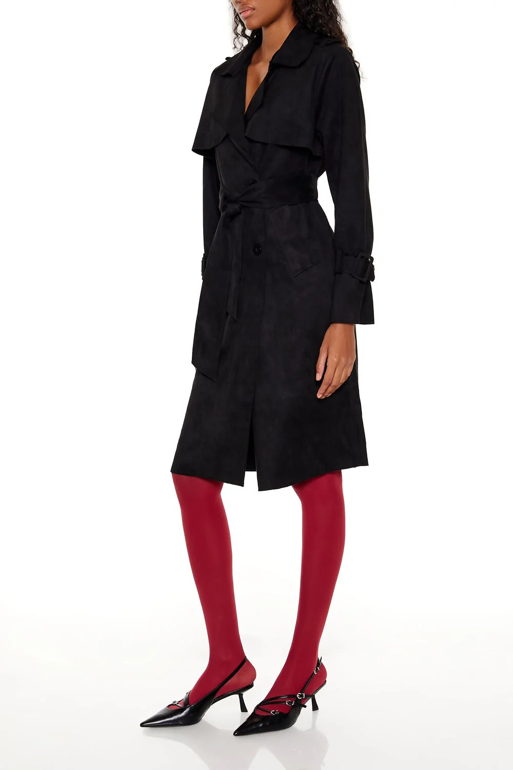 Faux Suede Trench Coat - Image 4