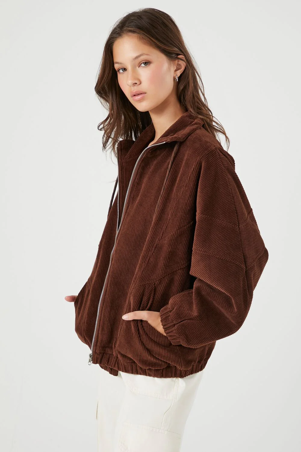 Corduroy Drawstring Bomber Jacket - Image 2