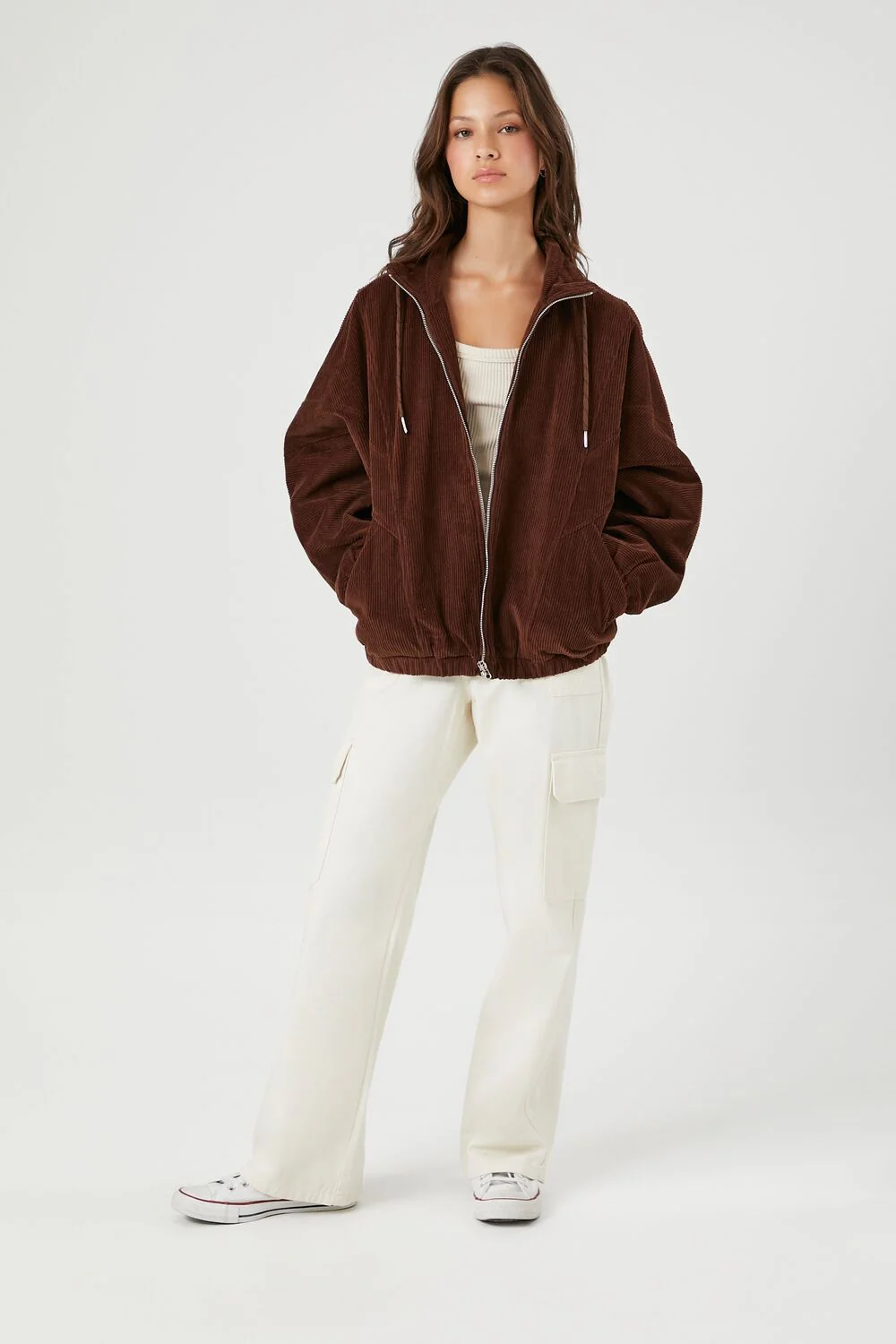 Corduroy Drawstring Bomber Jacket - Image 4