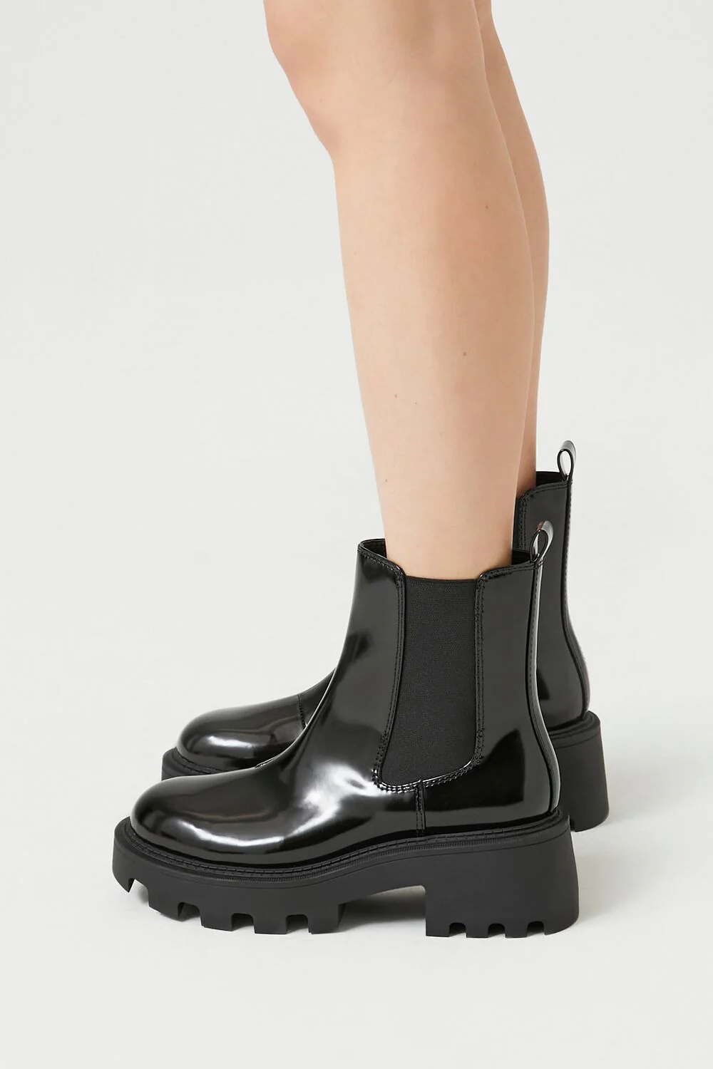 Faux Patent Leather Lug-Sole Booties - Image 2