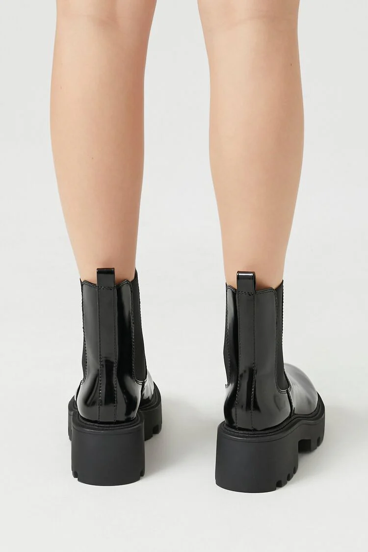 Faux Patent Leather Lug-Sole Booties - Image 3