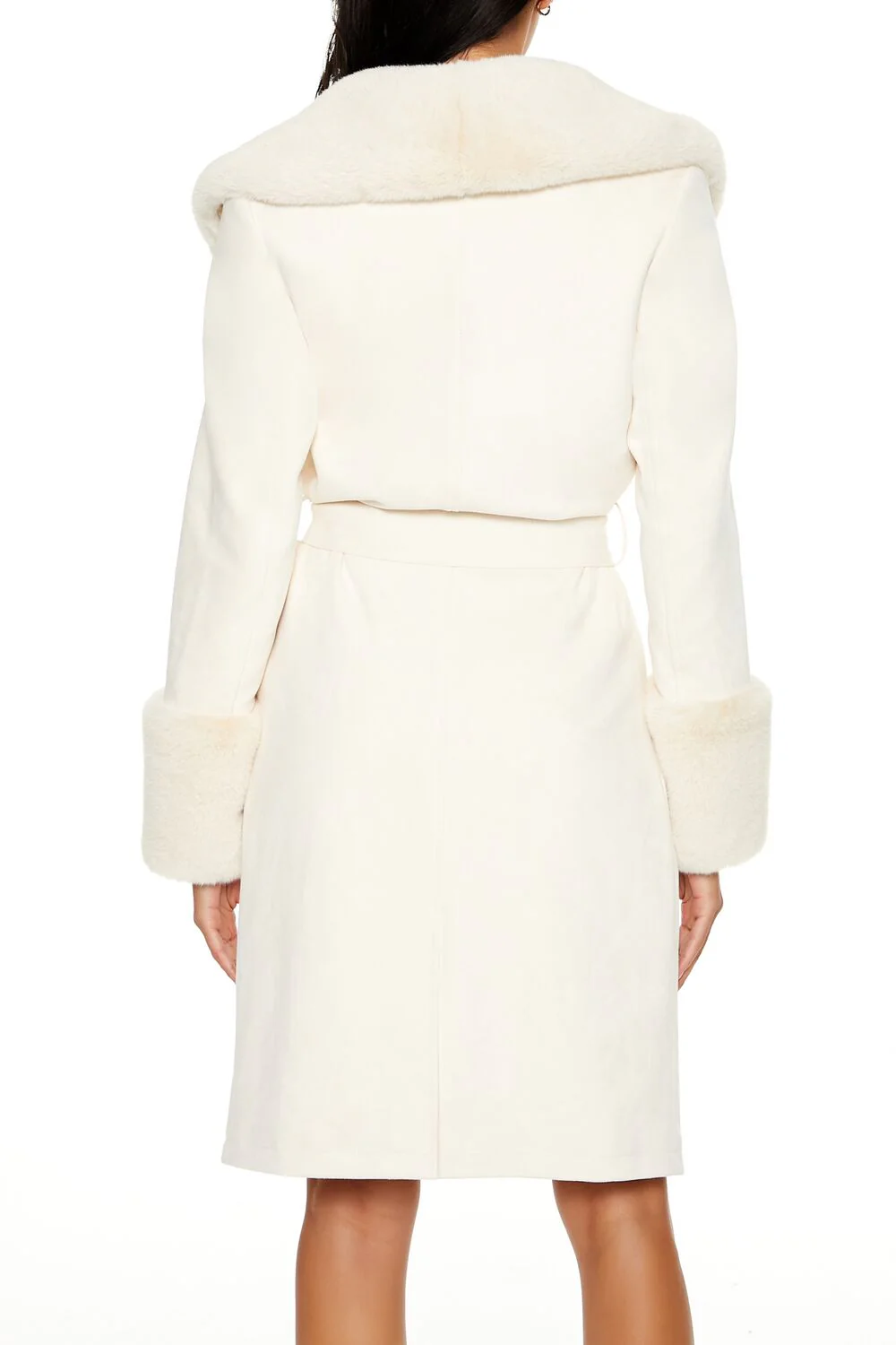 Faux Fur-Trim Faux Suede Trench Coat - Image 4