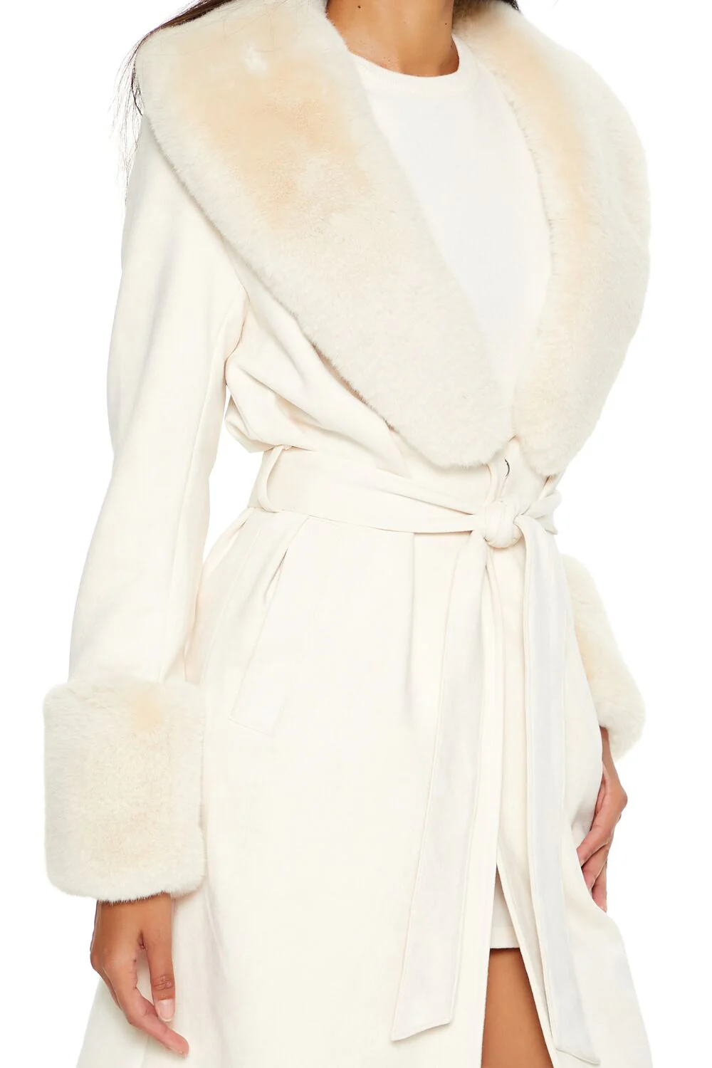 Faux Fur-Trim Faux Suede Trench Coat - Image 5