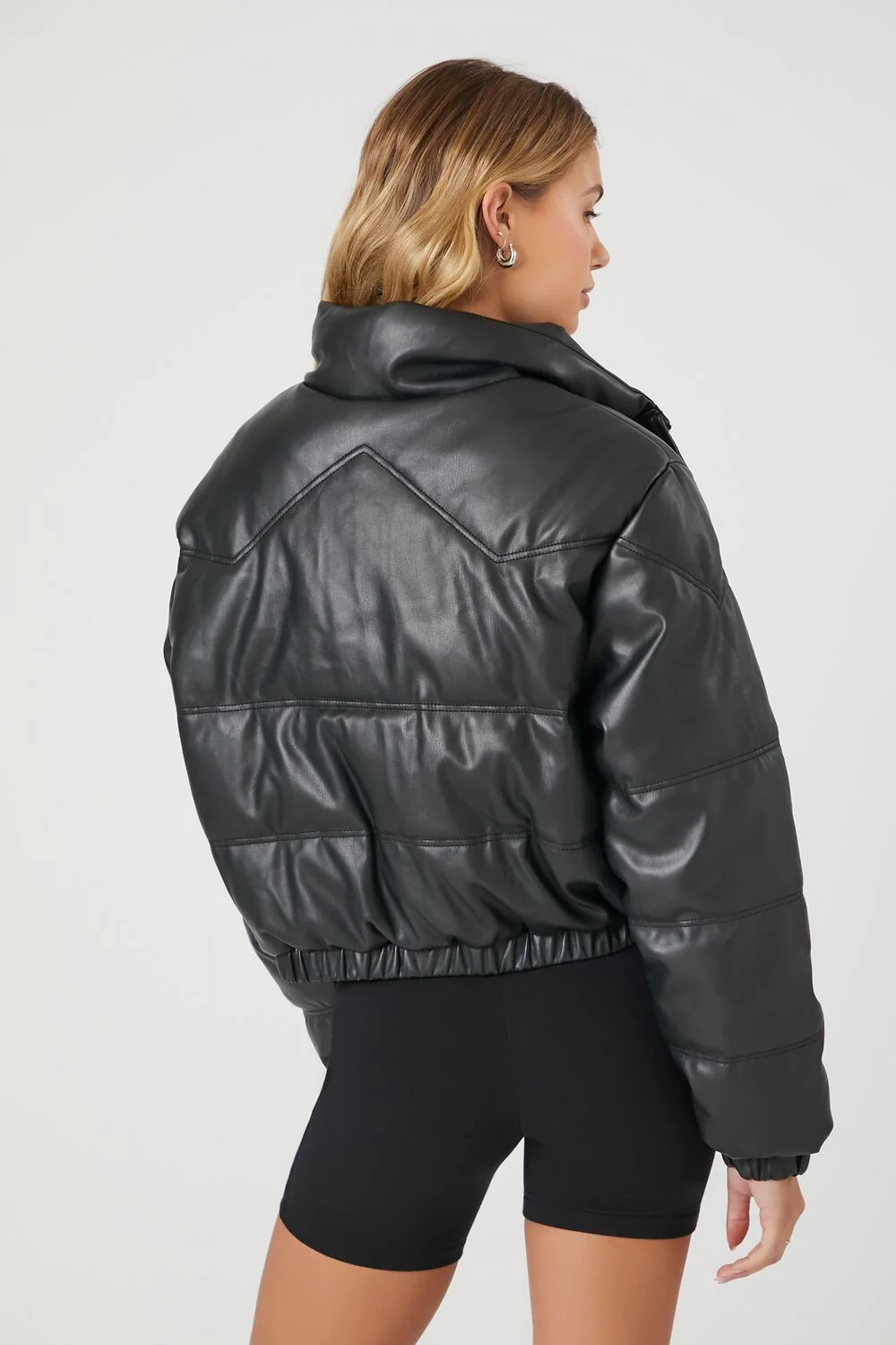 Cropped Faux Leather Puffer Jacket - Image 8