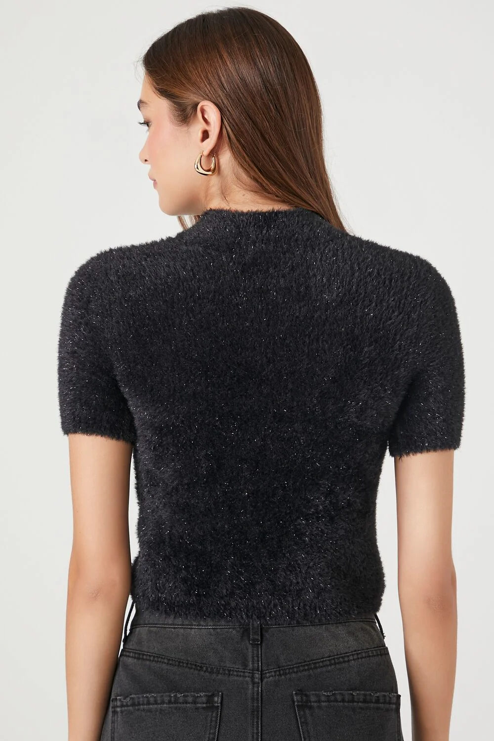 Fuzzy Mock Neck Cropped Tee - Image 3