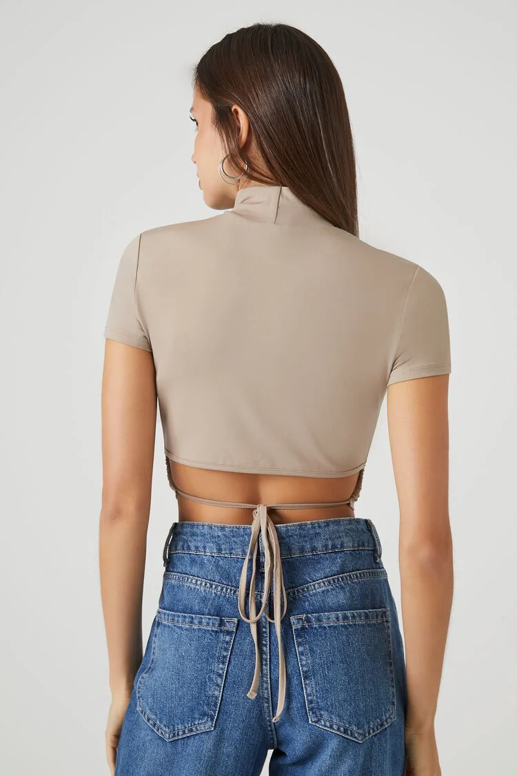 Cropped Wraparound Turtleneck Top - Image 3