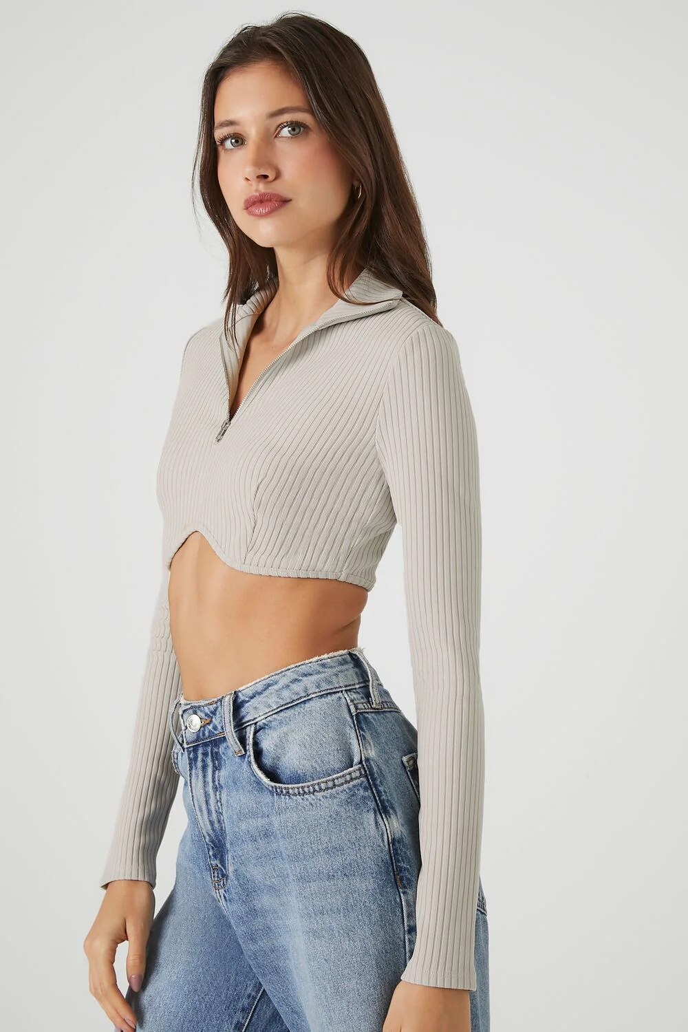 Half-Zip Ribbed Crop Top - Image 2