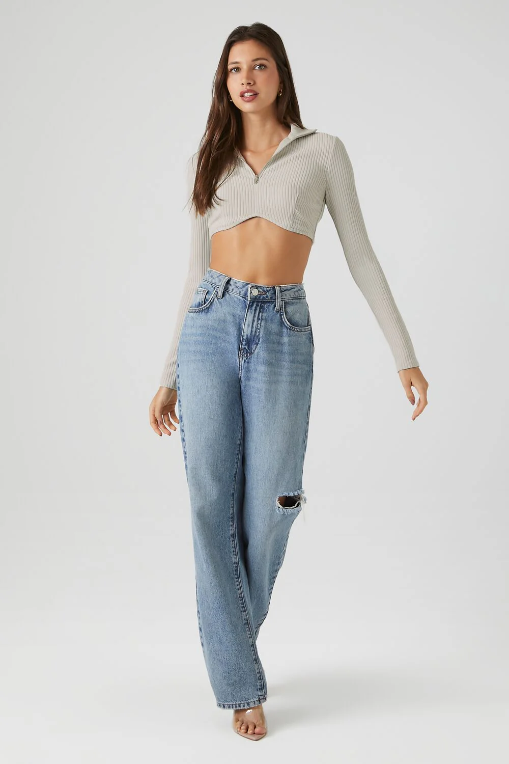 Half-Zip Ribbed Crop Top - Image 4