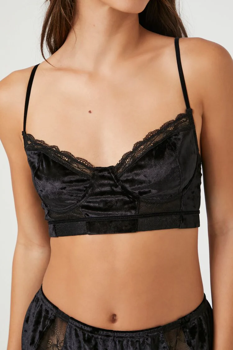 Lace-Trim Velour Bra - Image 5