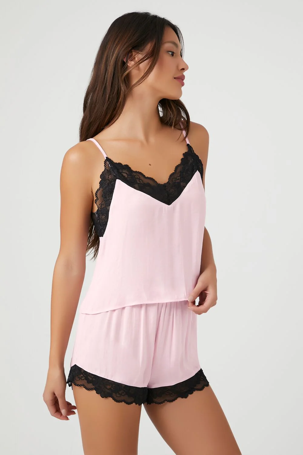 Satin Lace-Trim Cami & Shorts Pajama Set - Image 2