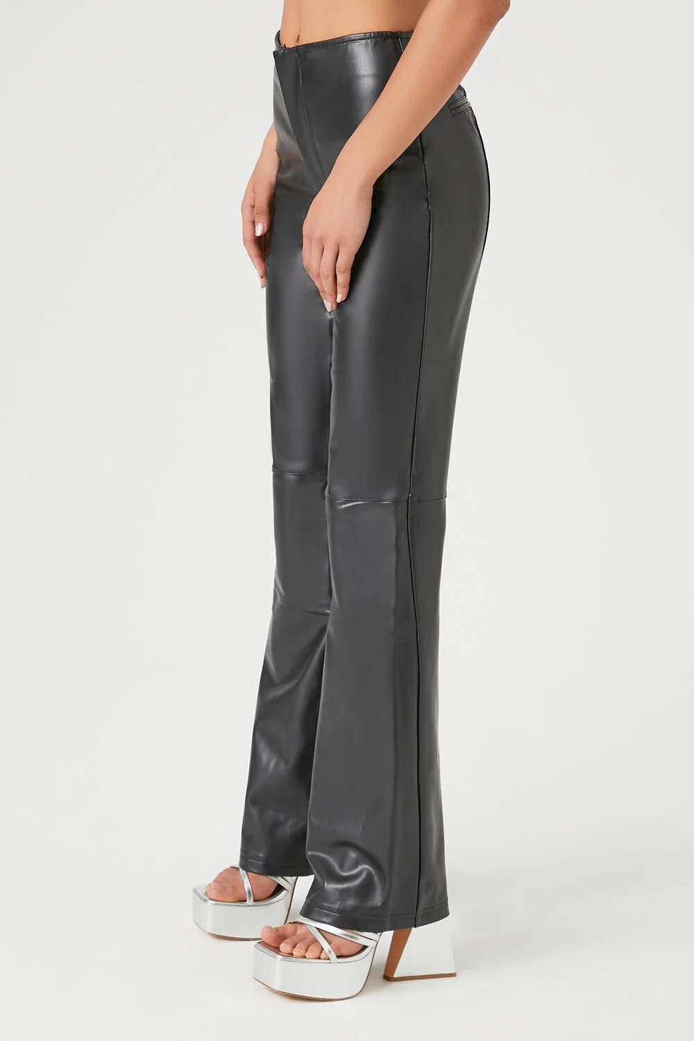 Faux Leather High-Rise Flare Pants - Image 3