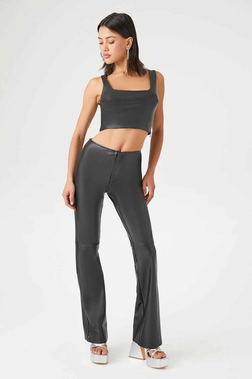 Faux Leather High-Rise Flare Pants - Image 5