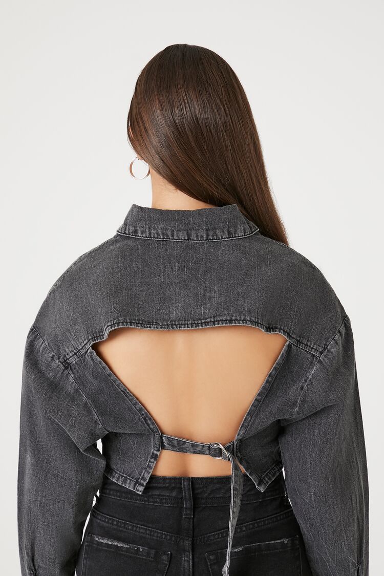 Open-Back Denim Cropped Shirt - Image 3