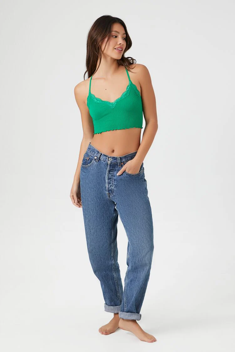 Seamless Lace-Trim Longline Bralette - Image 4