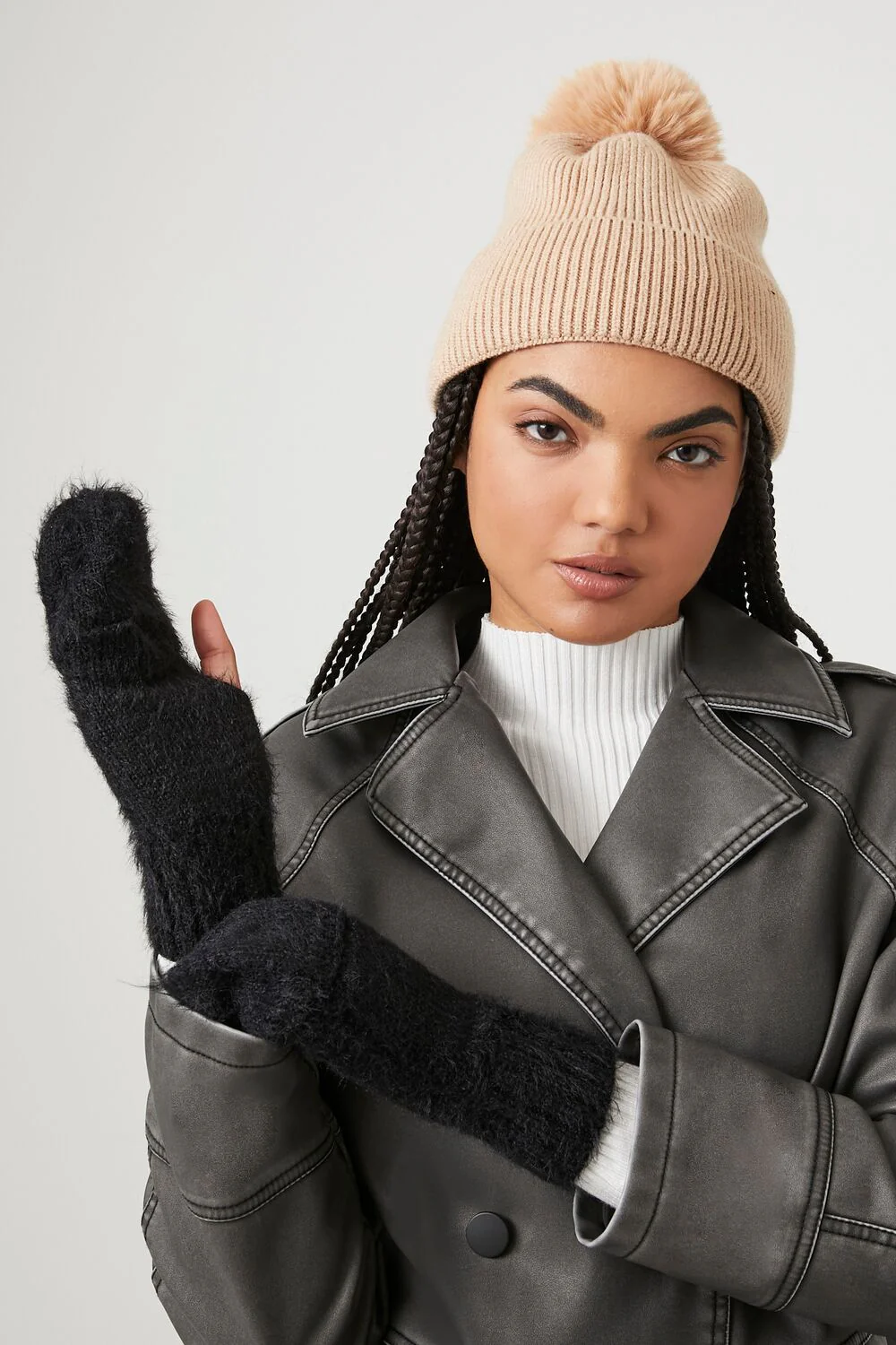 Fuzzy Knit Convertible Gloves - Image 2