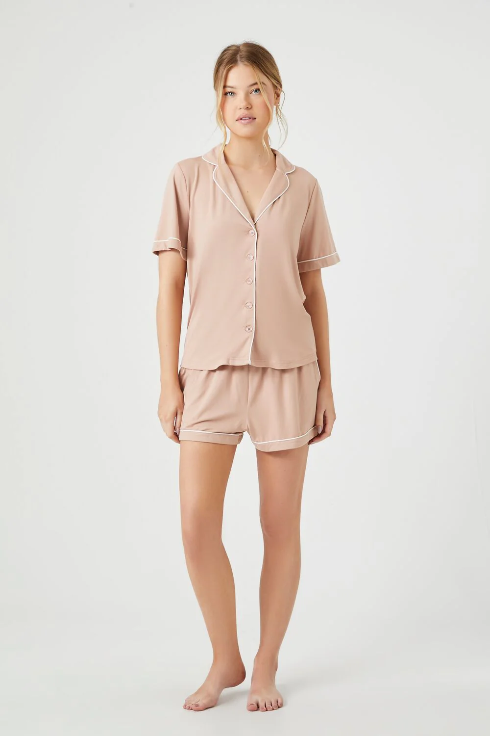 Piped-Trim Shirt & Shorts Pajama Set - Image 4
