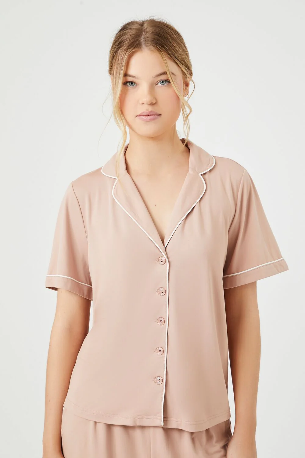 Piped-Trim Shirt & Shorts Pajama Set - Image 5