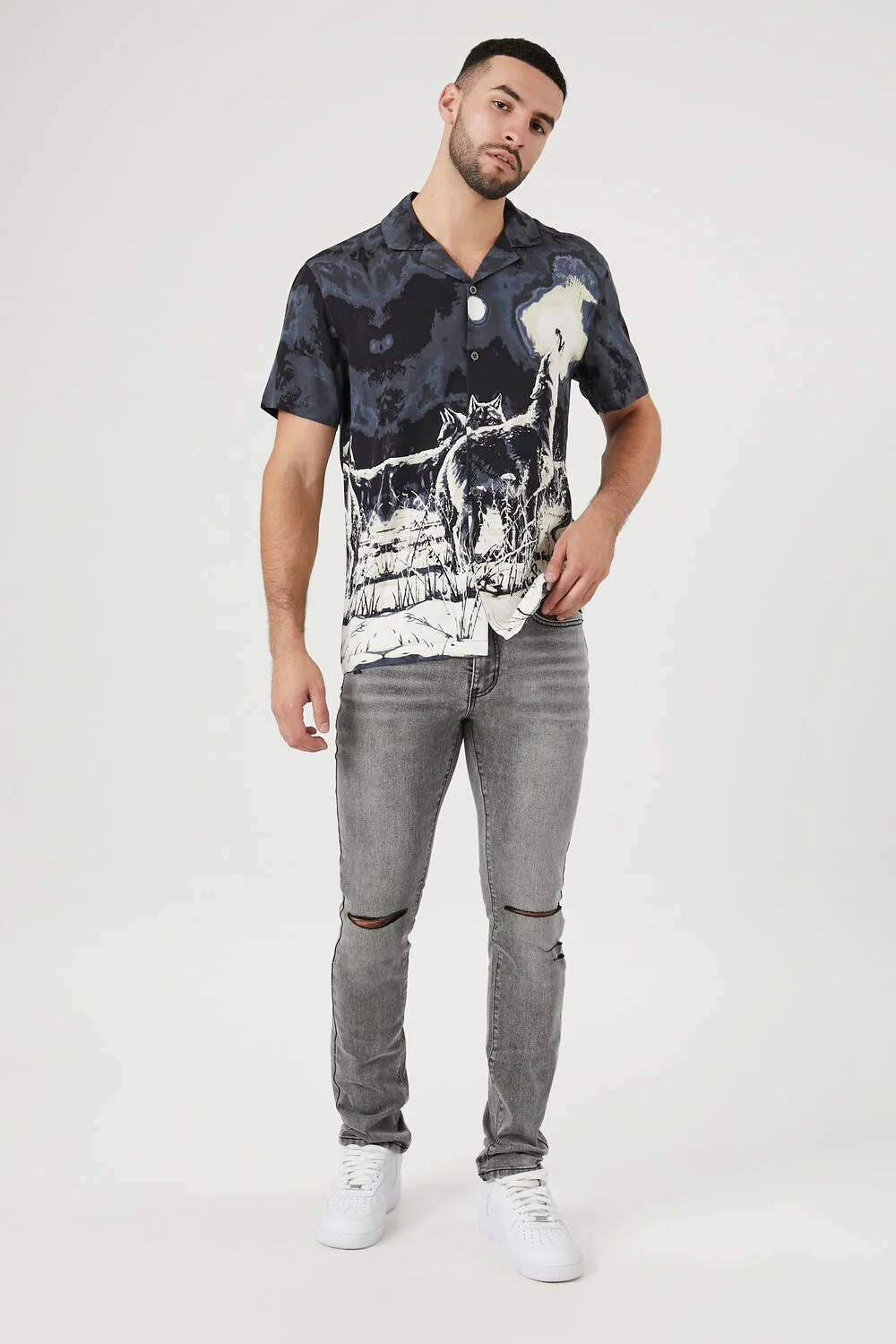 Twill Howling Wolf Graphic Shirt - Image 4