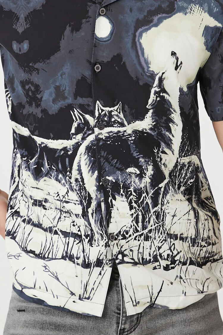 Twill Howling Wolf Graphic Shirt - Image 5