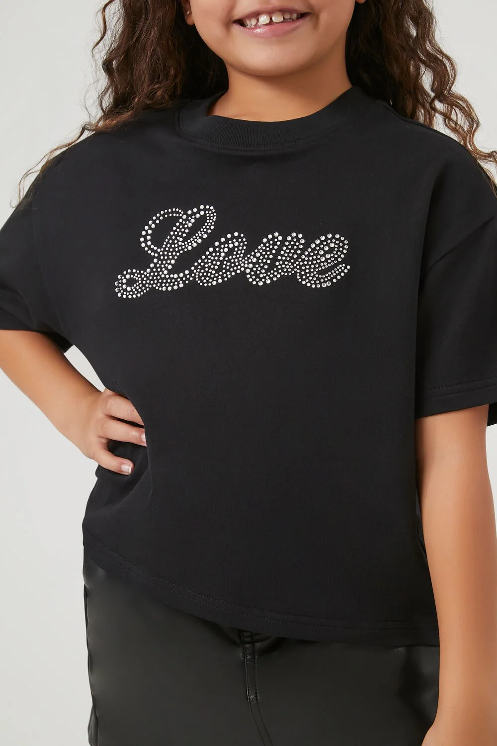 Girls Rhinestone Love Tee (Kids) - Image 5