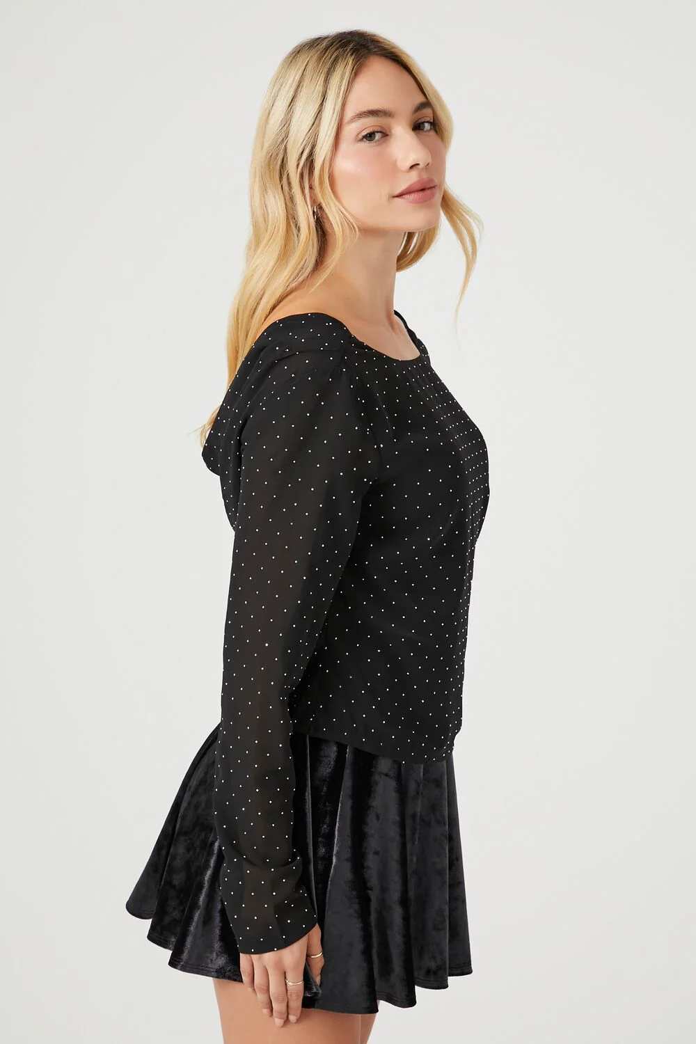 Rhinestone Cowl Back Long-Sleeve Top - Image 2