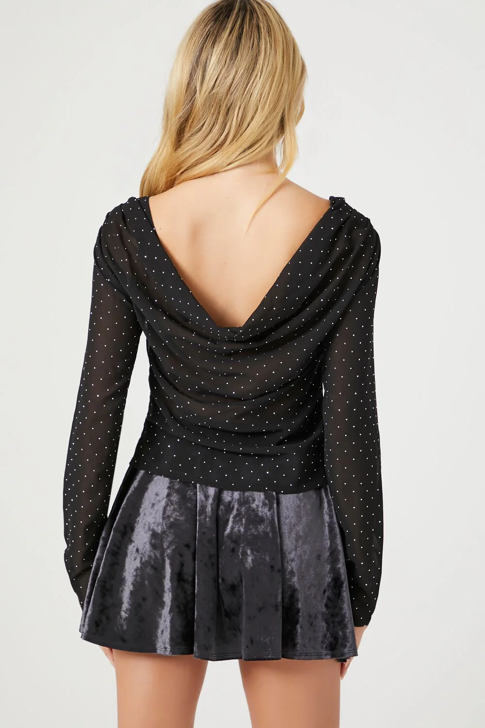 Rhinestone Cowl Back Long-Sleeve Top - Image 3