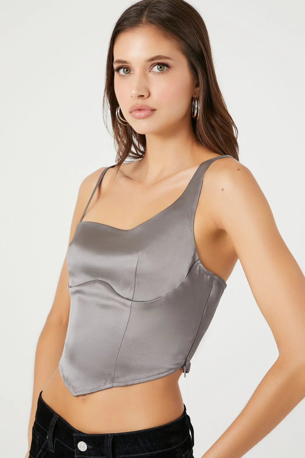 Satin One-Shoulder Bustier Crop Top - Image 2