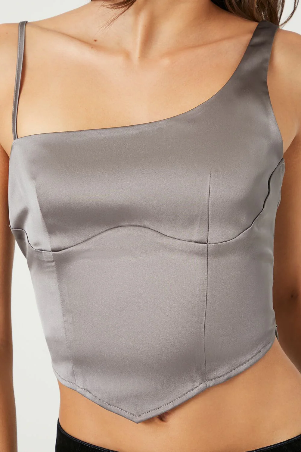 Satin One-Shoulder Bustier Crop Top - Image 5