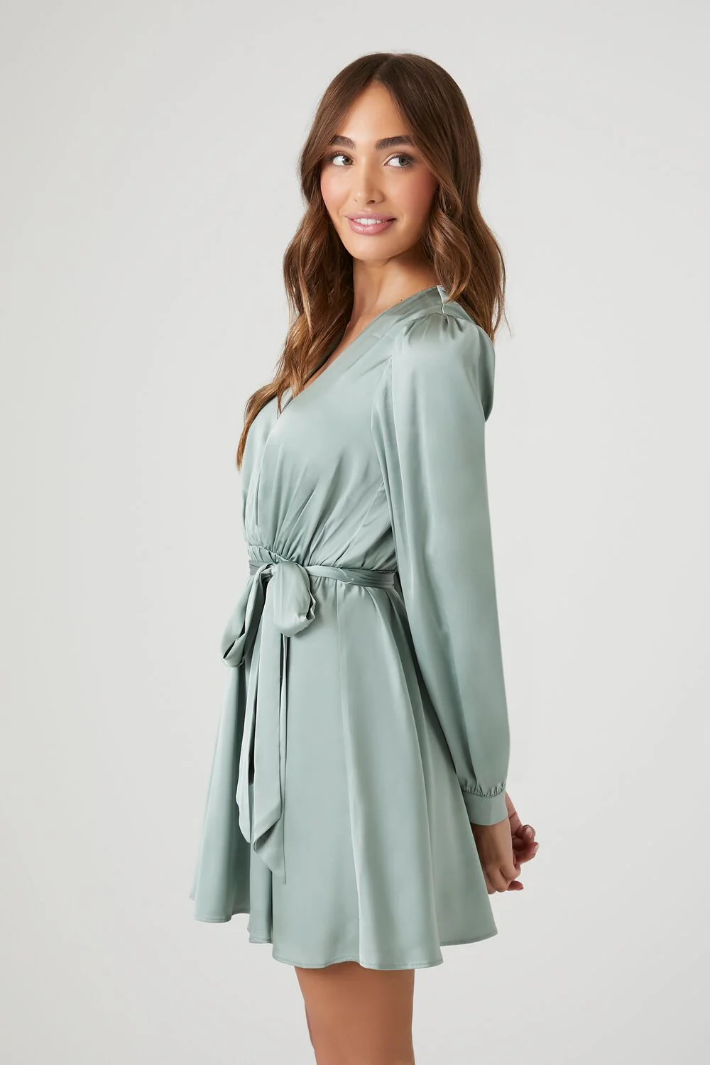Satin Mock Wrap Mini Dress - Image 2