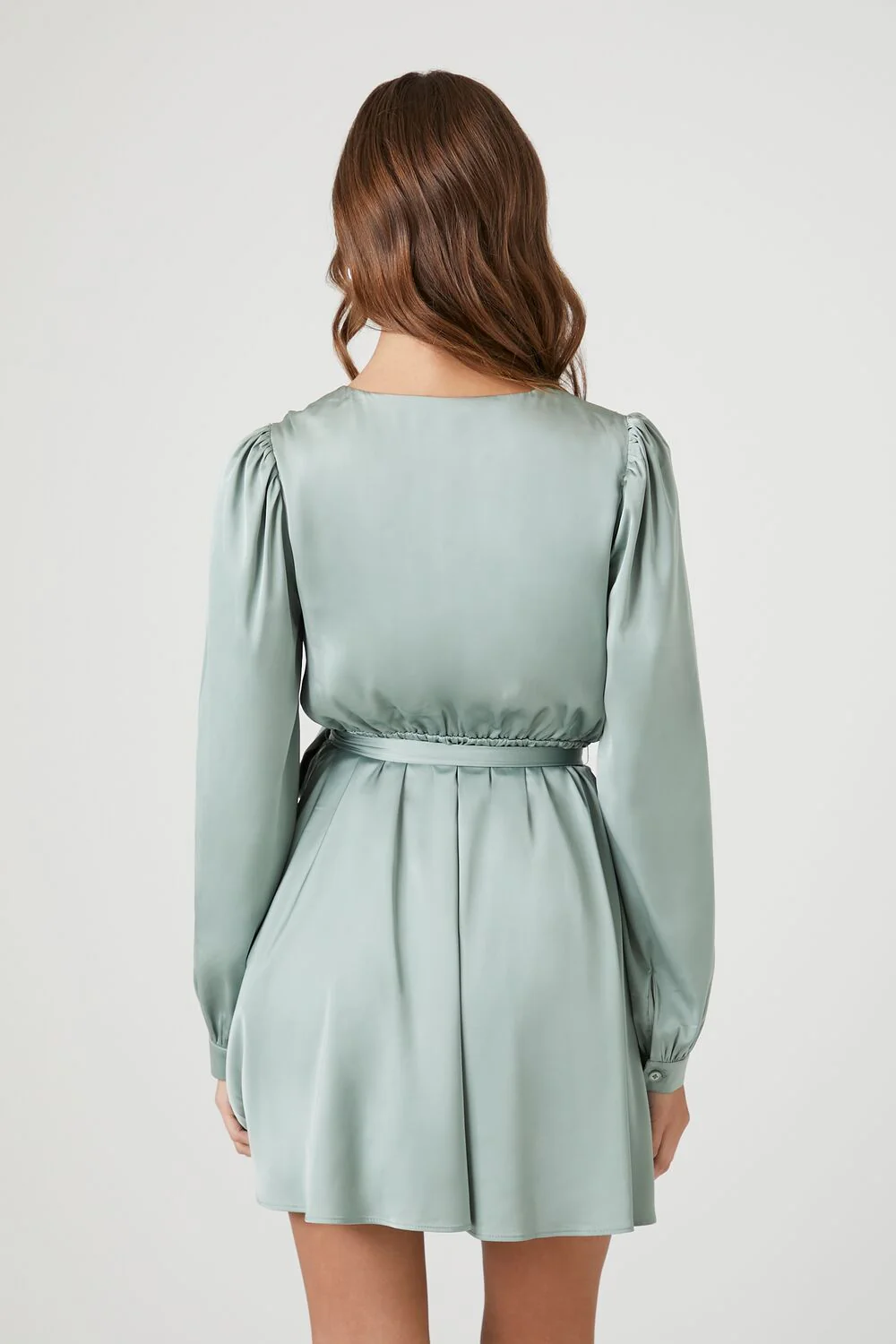 Satin Mock Wrap Mini Dress - Image 3
