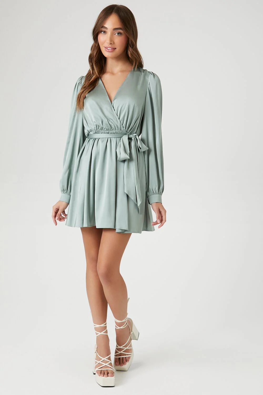 Satin Mock Wrap Mini Dress - Image 4