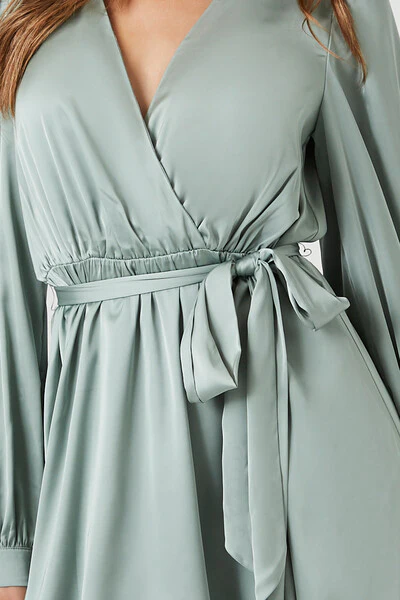 Satin Mock Wrap Mini Dress - Image 5