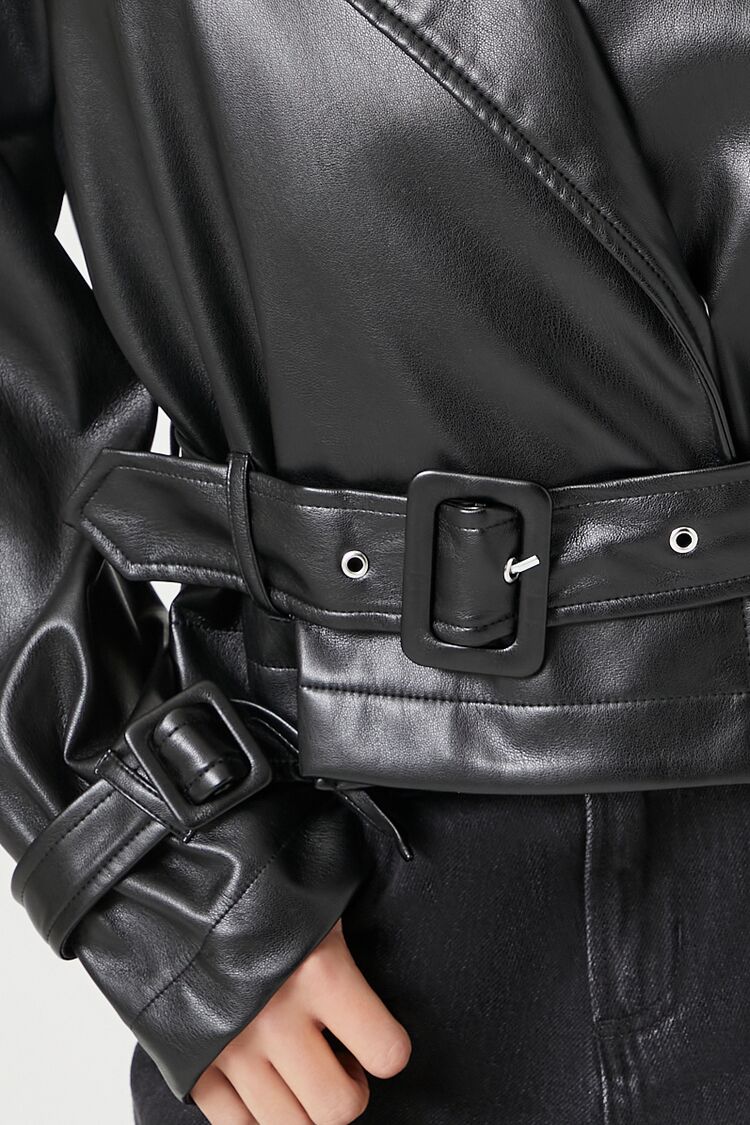 Faux Leather Belted Moto Jacket - Image 5
