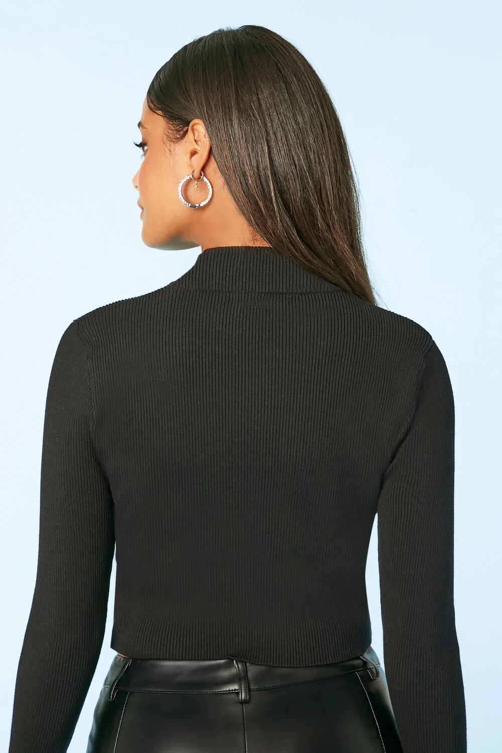 Rhinestone Bow Sweater-Knit Crop Top - Image 3