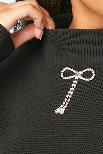 Rhinestone Bow Sweater-Knit Crop Top - Image 5