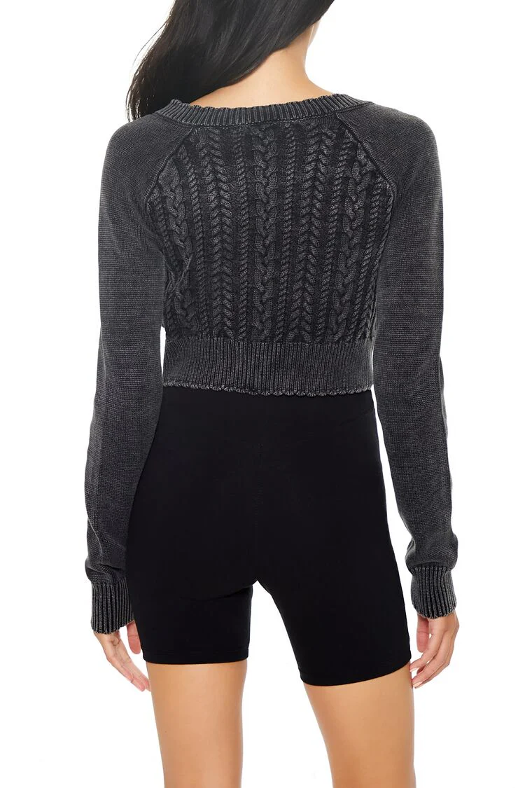 Cropped Mineral Wash Cardigan Sweater - Image 5