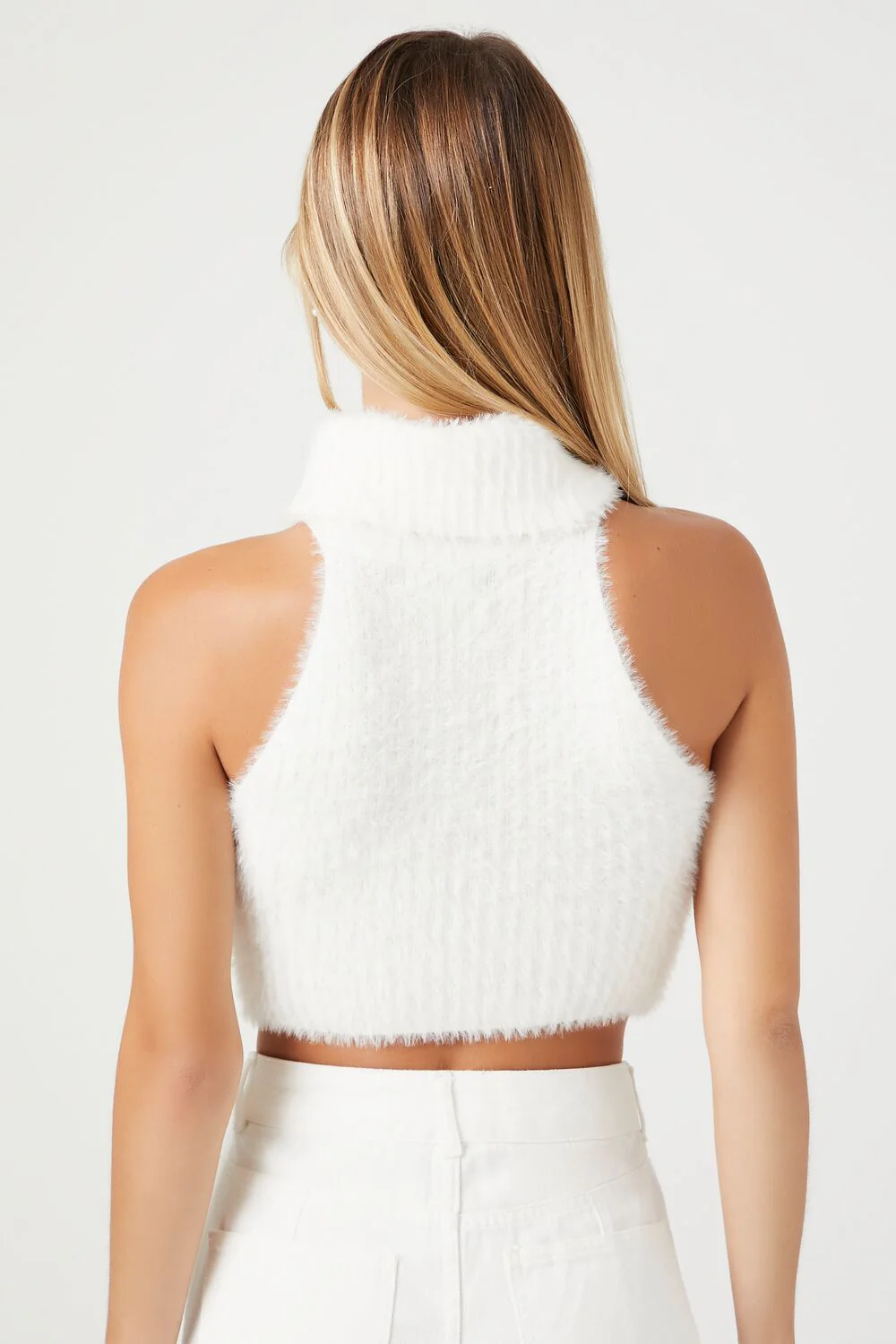 Fuzzy Knit Turtleneck Crop Top - Image 3